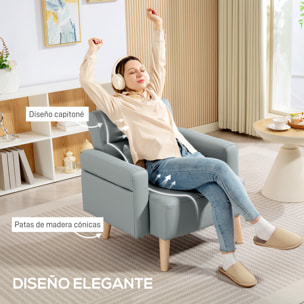 Sofá de 1 Plaza Tapizado en Cuero Sintético Sofá de Salón de 77 cm con Reposabrazos Acolchado Grueso Respaldo Acanalado y Patas de Madera para Dormitorio Sala de Estar Gris