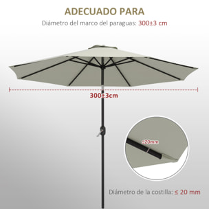 Toldo de Recambio de Sombrilla de 3 m Toldo de Repuesto para Sombrilla de Patio con Ventilación Superior Cubierta de Repuesto para Parasol de Poliéster para Exteriores Crema