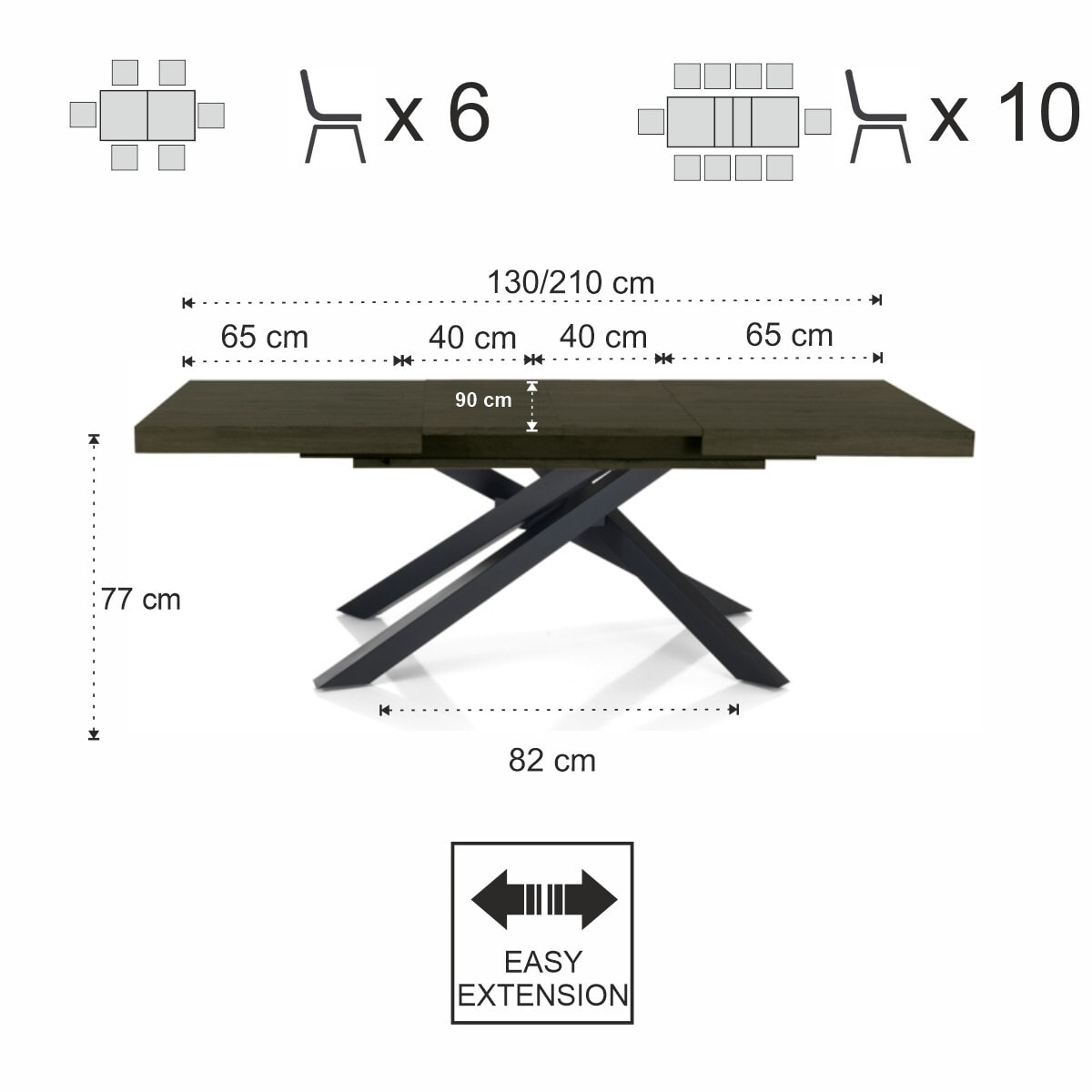 Table à manger extensible Tomasucci HELT 130, en MDF finition bois gris, 90 × 130 × 77 cm