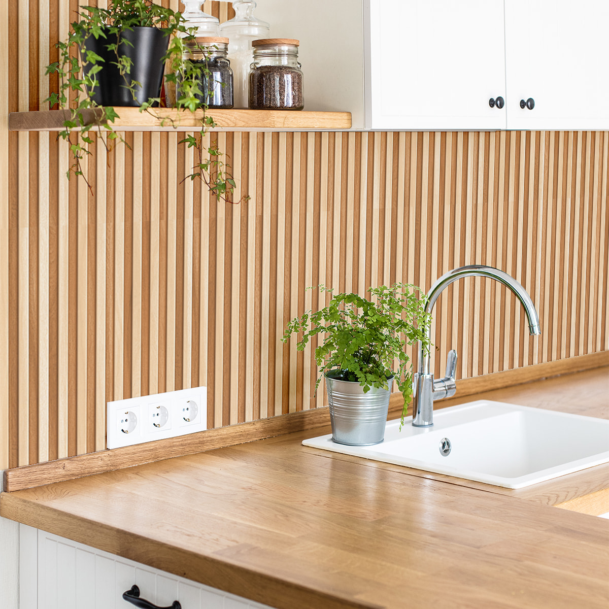 Sticker crédence adhésive - PANNEAU DE BOIS CLAIRE - 60x100cm