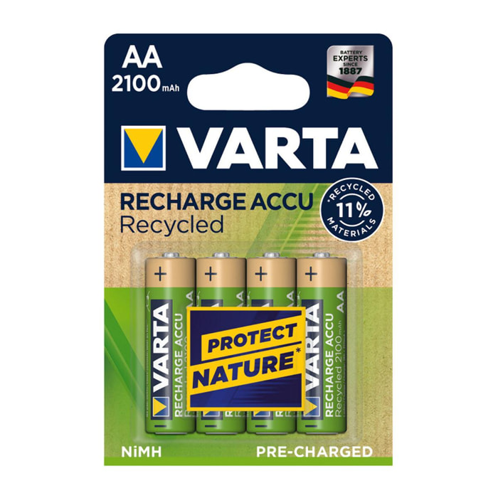 Varta - Piles Rechargeables Accu RECYCLED AA 2100 mAh Blister de 4 (pré-chargées)