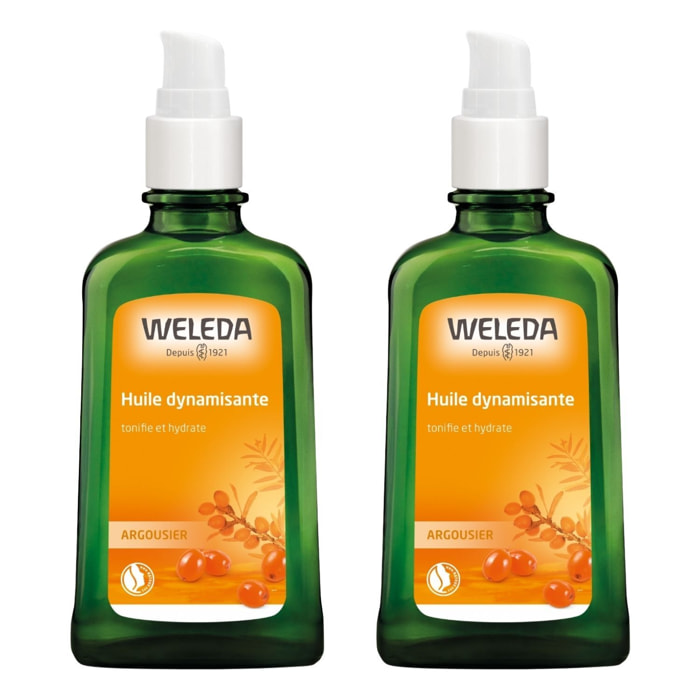 WELEDA - Duo Huile dynamisante à l'Argousier - Soin corporel - Revitalise et régénère - Vegan* -Certifié Natrue** - Flacon-pompe 100 ml  x 2