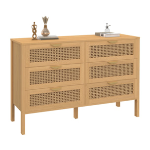 Commode Eve 6 tiroirs en cannage 115cm
