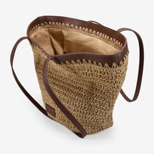 Bolso capazo marrón claro en rafia con cremallera