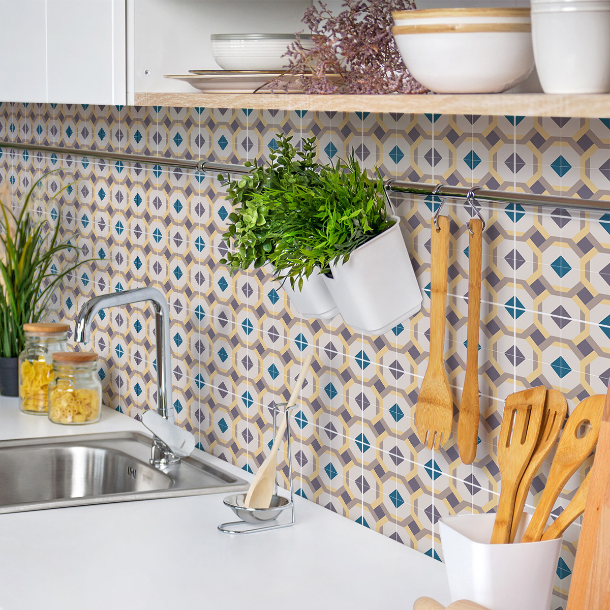 Stickers muraux - Sticker Mural Carrelage adhésif Cuisine Salle de Bain - 60 STICKERS CARRELAGES AZULEJOS EZEQUIEL