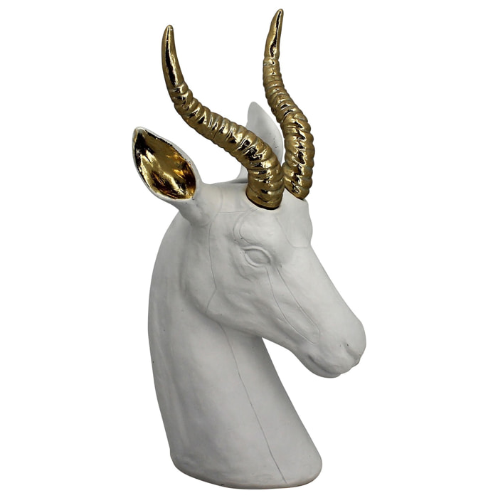 Vase en forme de gazelle en résine blanc et or SPRINGBOK