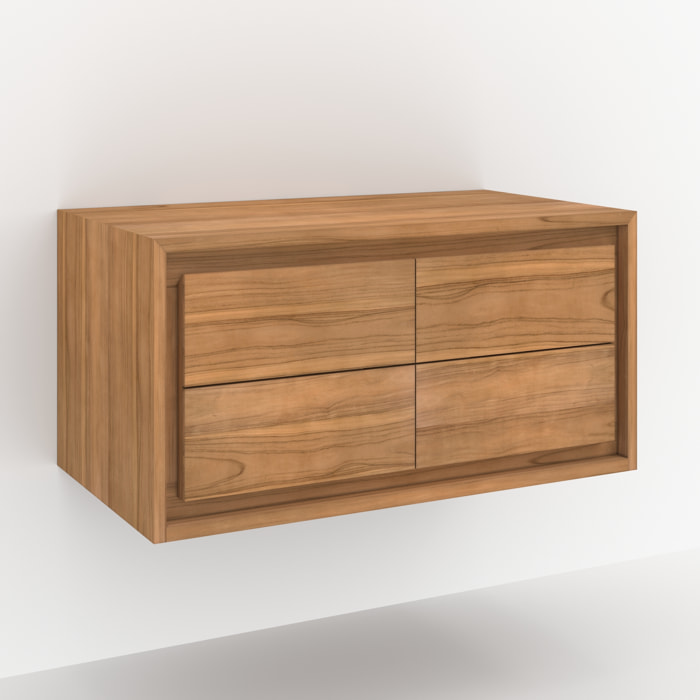 Meuble de salle de bain suspendu en bois de teck 90 cm - Hera