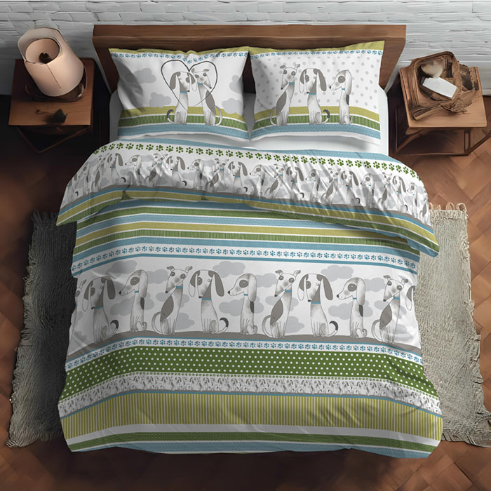 Parure copripiumino baubau verde 100% cotone