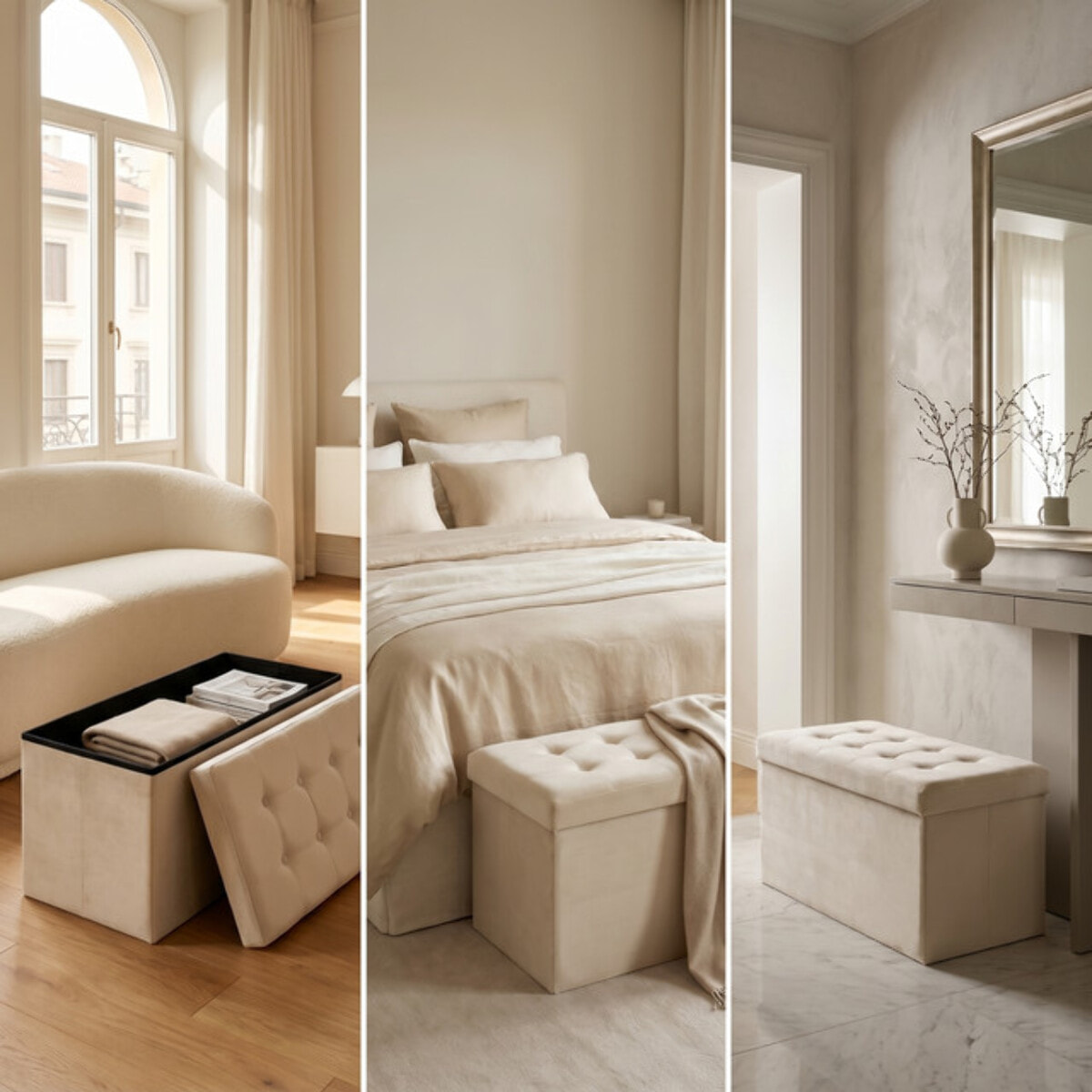 Pouf contenitore pieghevole 76x34x34 cm, panca con vano portaoggetti capiente, seduta imbottita resistente fino a 150 kg, design effetto lino elegante, salvaspazio ideale per soggiorno camera ingresso e cameretta