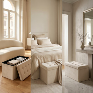 Pouf contenitore pieghevole 76x34x34 cm, panca con vano portaoggetti capiente, seduta imbottita resistente fino a 150 kg, design effetto lino elegante, salvaspazio ideale per soggiorno camera ingresso e cameretta