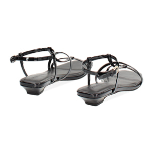 Sandalo donna nero basso con t-bar