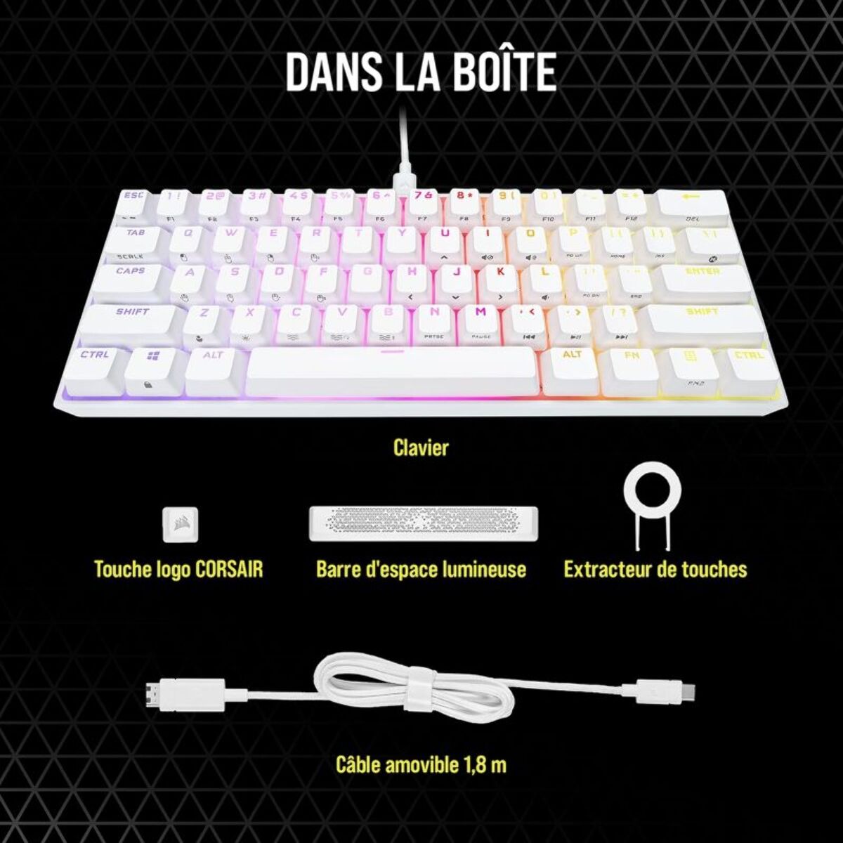Clavier gamer CORSAIR K65 RGB MINI CHERRY MX Red Blanc
