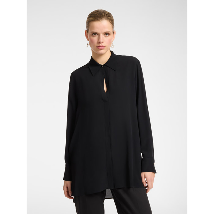 Elena Mirò - Camisa larga de crêpe de chine - Negro