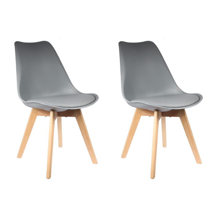 Chaise Scandinave Coque Rembourree Gris - Lot De 2
