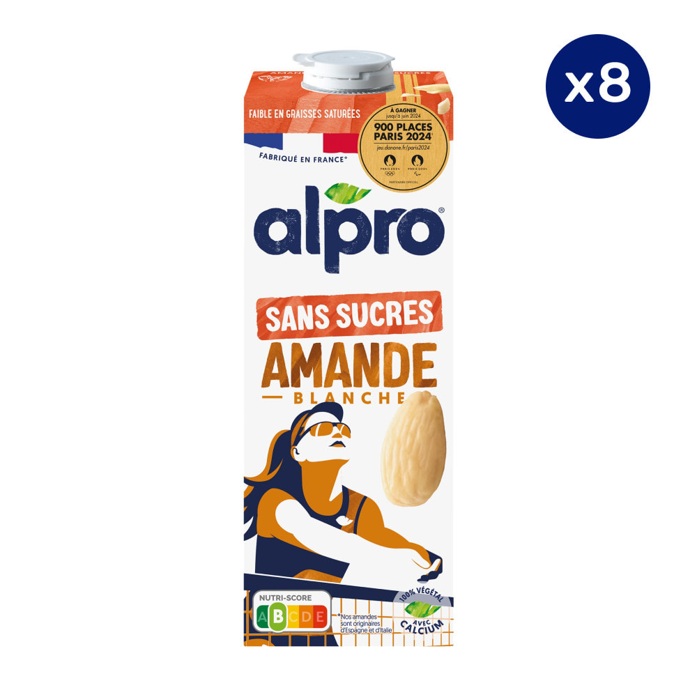 8 x 1L - Alpro - Boisson Végétale - Amandes non grillées sans sucres