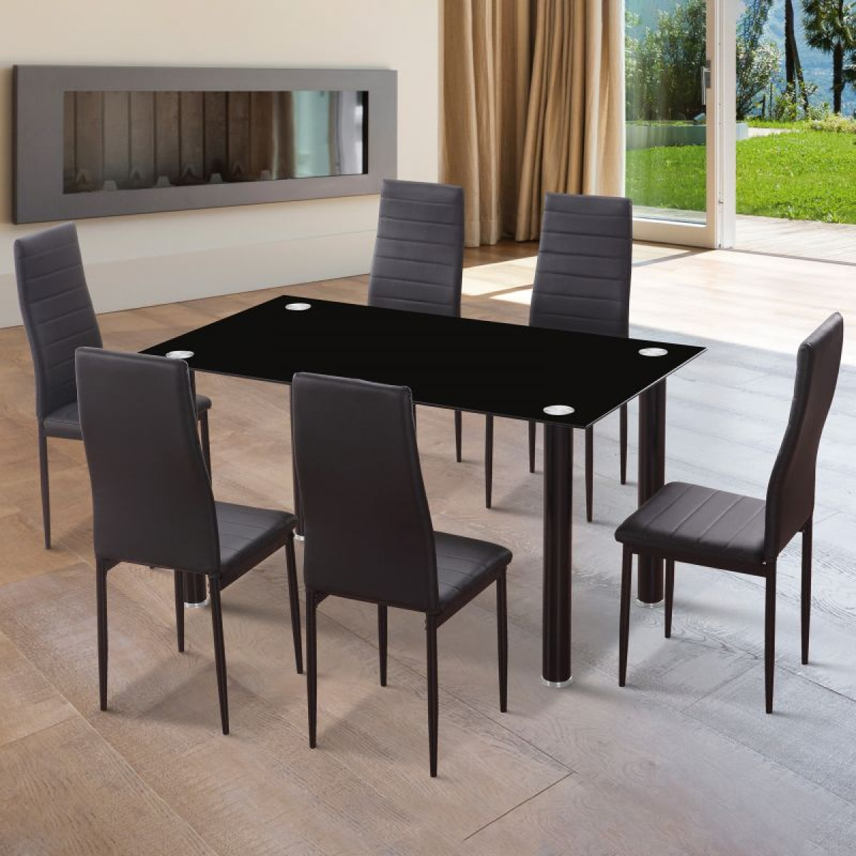 Pack 6 sillas de comedor símil piel Emi Negro