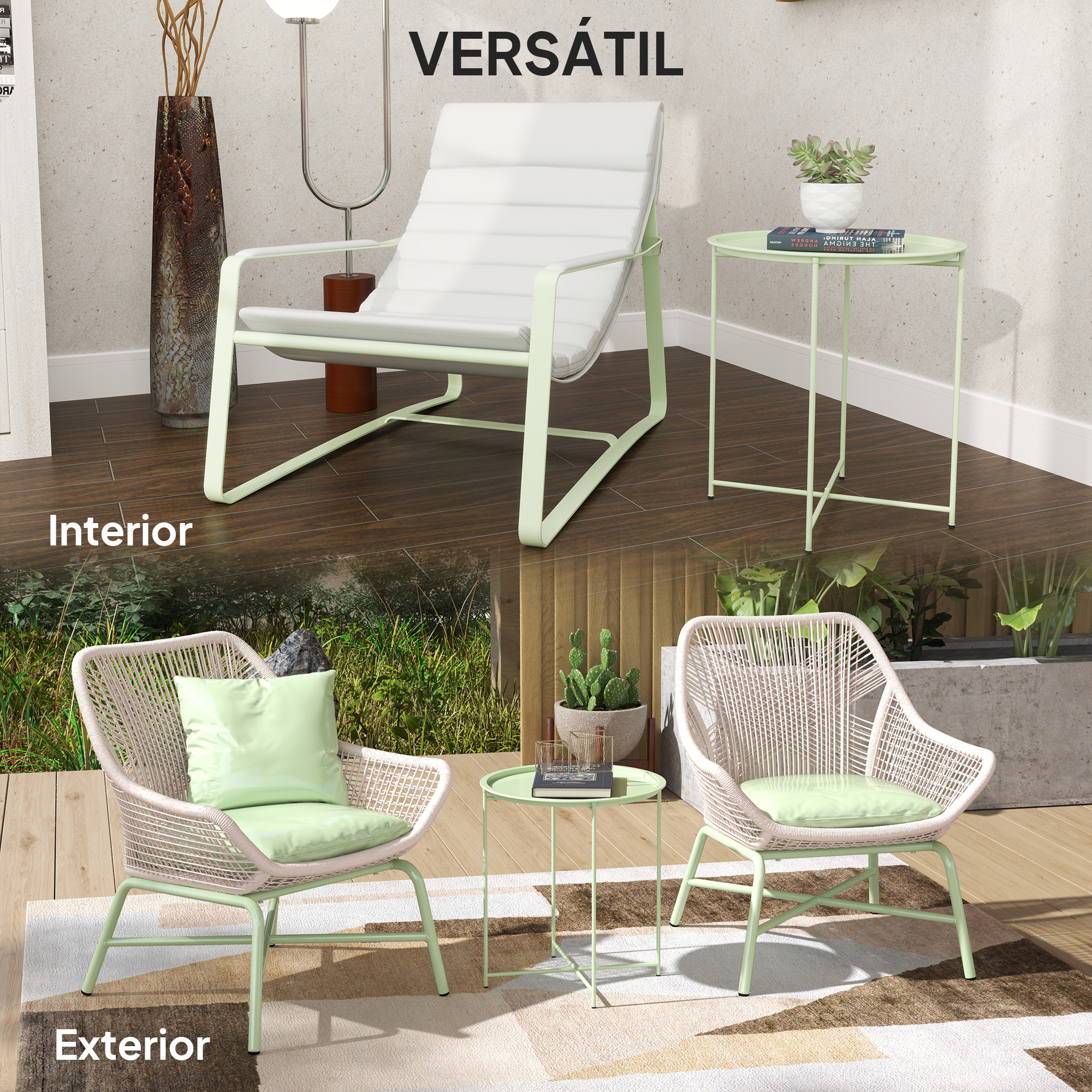 Mesa Auxiliar Redonda Mesa de Jardín Exterior con Bandeja Extraá­ble Patas Plegables Mesa para Exterior Terraza Patio Ø46x53 cm Verde