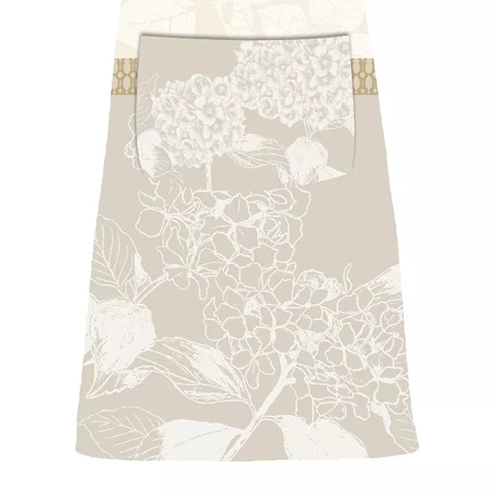 Tablier pur coton enduit motif jacquard beige Mille hortensias naturel