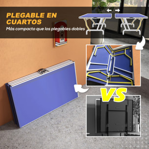 Mesa de Ping-Pong Plegable Mesa de Tenis de Mesa Diseño Compacto con Red Reposapiés Ajustables y Marco de Acero para Interior y Exterior 274x152,5x76 cm Azul