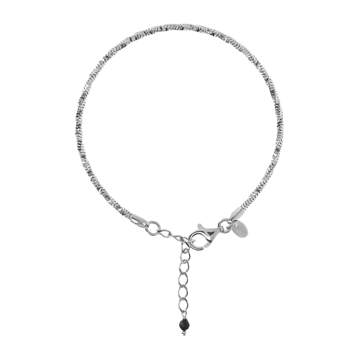 Bracciale con Catena Snake Ritorta in Argento 925 placcato Oro Bianco 18Kt con Spinello Nero Sfaccettato