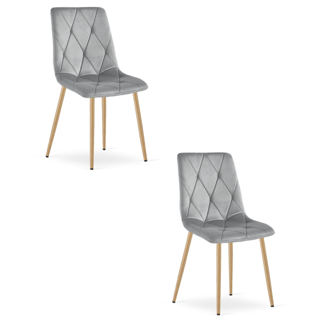 Set di 2 sedie Libra in velluto grigio chiaro e metallo effetto legno