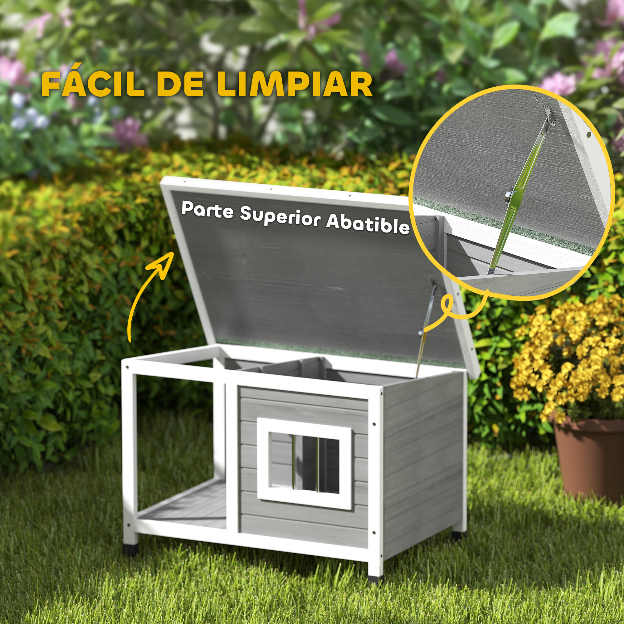 Caseta para Perros Exterior 85,5x62x60 cm Casa para Perros de Madera con Techo Asfáltico Abatible Puerta y Ventana para Perros Pequeños Gris