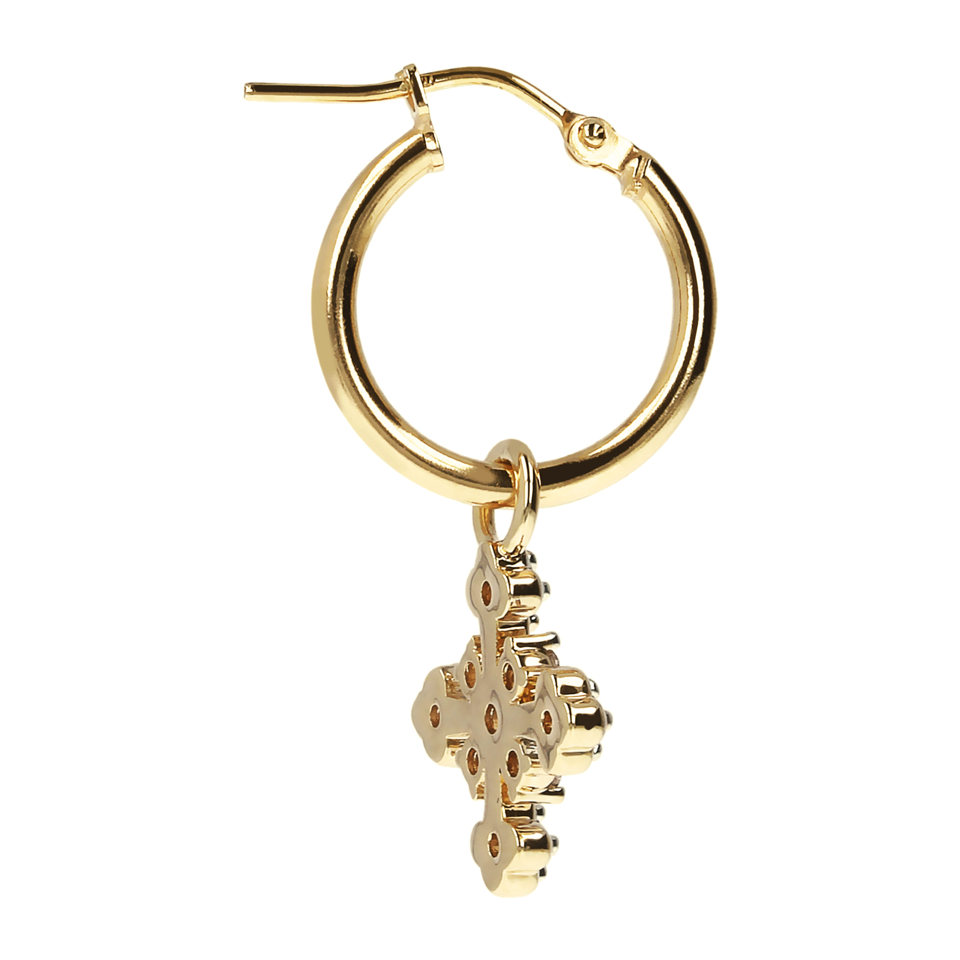 Mono Orecchino con Pendente Rimovibile Croce in Cubic Zirconia Placcato Oro Giallo 18kt