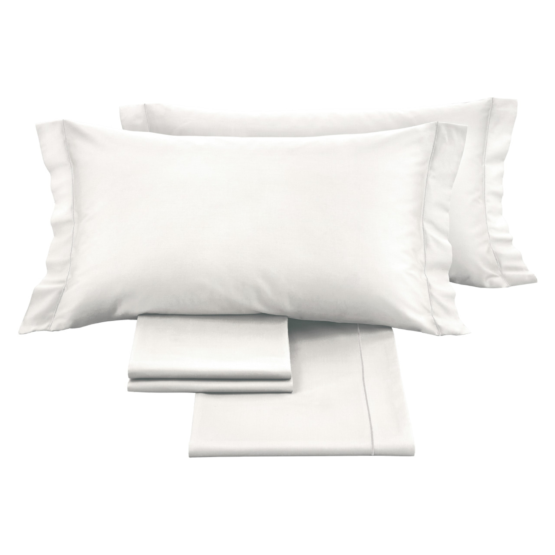 Completo Lenzuola In 100% Raso Cotone Tinta Unita Bianco Misura Letto Matrimoniale