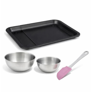 Ensemble comprenant 1 plaque de cuisson extensible, 1 spatule Zenker et 2 bols à mixer en inox Fackelmann