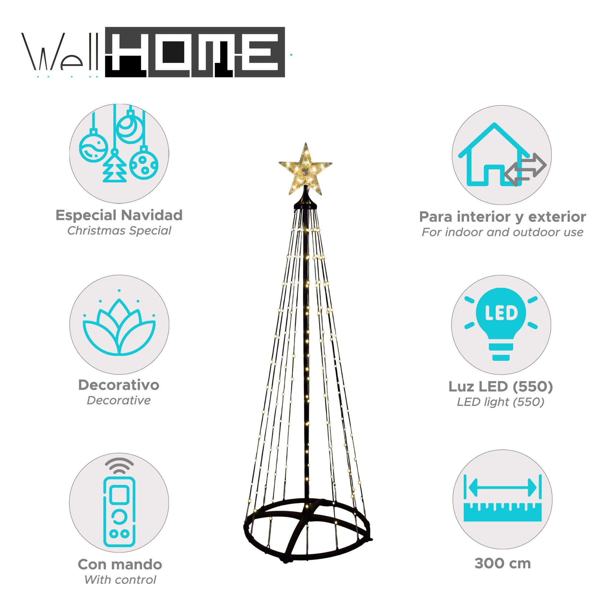 árbol de navidad con 550 luces led blancas cálidas con control remoto - altura 300cm