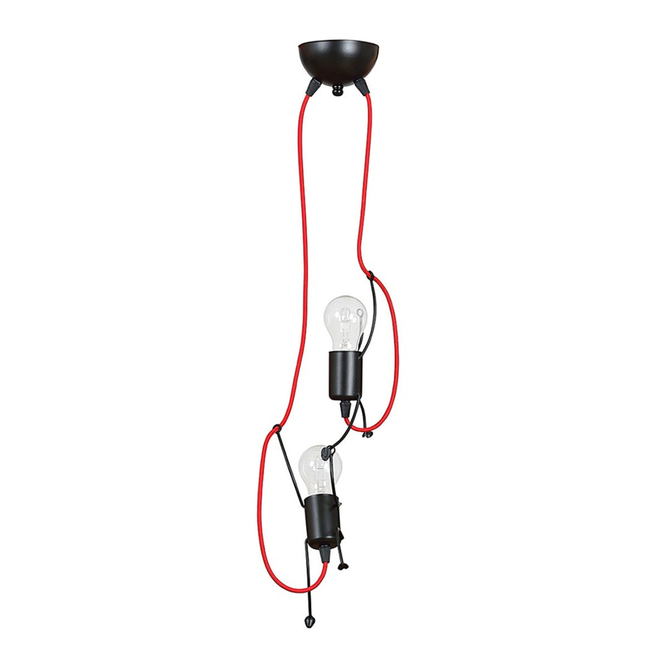 Lampada a sospensione BOBI in acciaio nero con cavo rosso