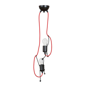Lampada a sospensione BOBI in acciaio nero con cavo rosso