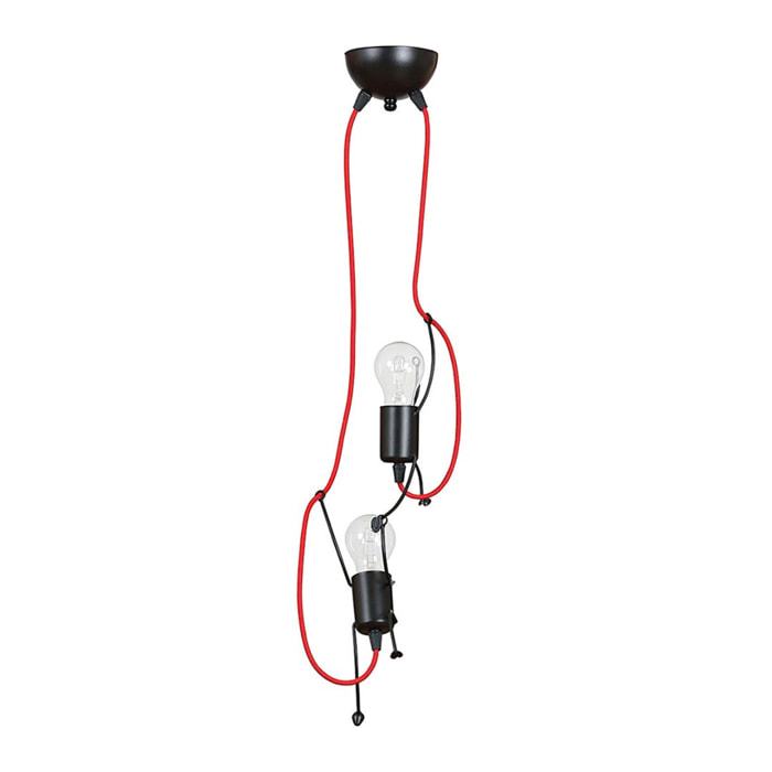 Lampada a sospensione BOBI in acciaio nero con cavo rosso