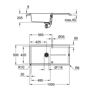 GROHE Évier réversible 1 bac K400 - gris granite - 100 x 50 cm