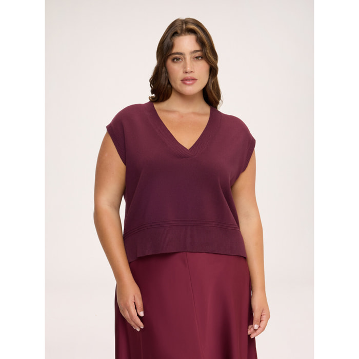 Fiorella Rubino - Gilet in maglia fine con scollo a V - Bordeaux