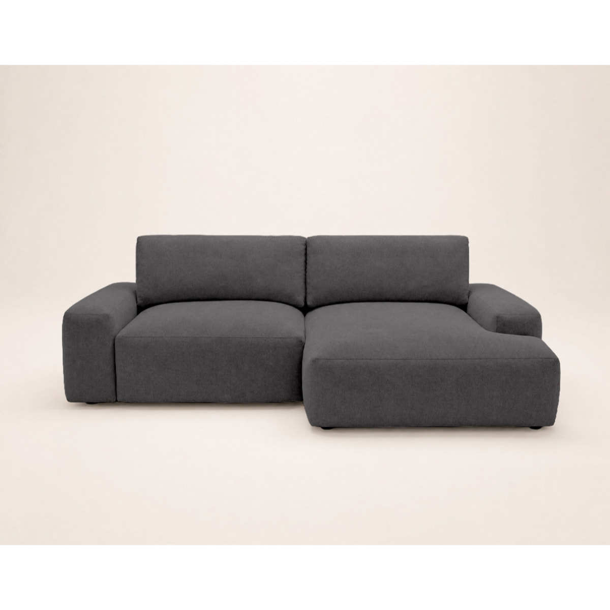 Tama - Canapé d'angle droit 4 places convertible avec coffre en tissu - Gris