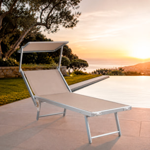 Lettino Prendisole Pieghevole Professionale in Alluminio e Tessuto Textilene Tettuccio Orientabile Parasole Sdraio Mare Spiaggia 182x60x38 cm Beige