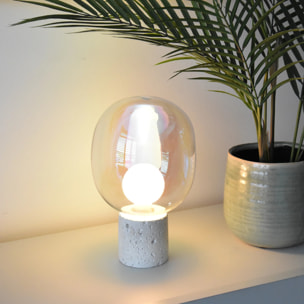 Lampe à poser en verre irisé et béton blanc H24 cm - Bulle