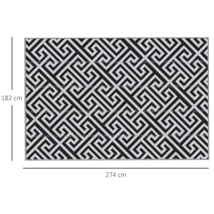 Alfombra de Exterior 182x274 cm Alfombra Reversible con Patrón Geométrico Impermeable para Terraza Balcón Patio Camping Playa Blanco y Negro