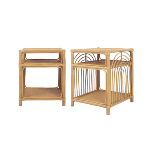 Lot de 2 tables de chevet rotin naturel 1 étagère 1 niche L 40 x P 40 x H 50cm - Bandung
