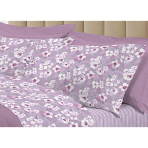 Completo Lenzuola Linea 3027 In Percalle Fantasia Floreale Disegno Indie Rosa