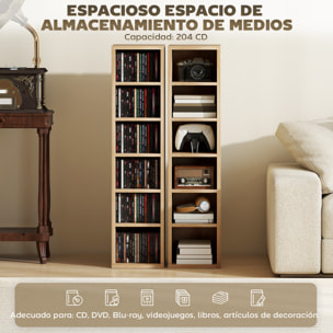 Set de 2 Estanterías para CDs y DVDs, Soportes para CD Estrechos con 12 Compartimentos, Estantes Ajustables, Estanterías para Salón, Oficina, 21x22,5x88,5 cm, Roble