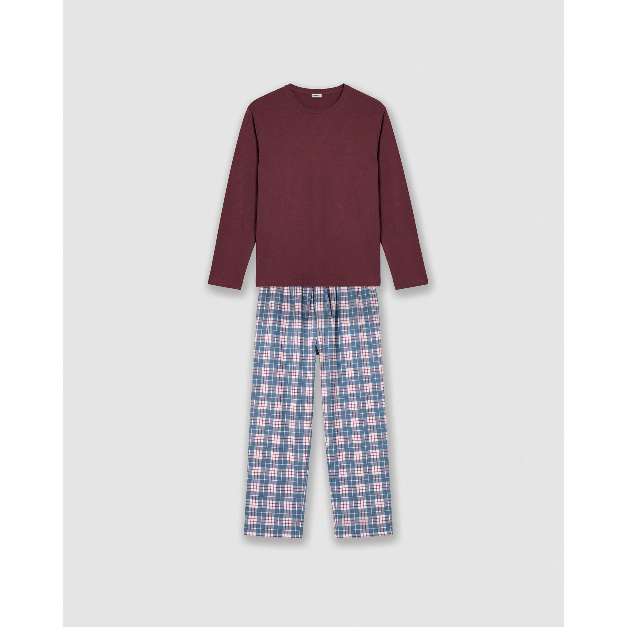 Pigiama lungo in cotone a quadri nevia bordeaux