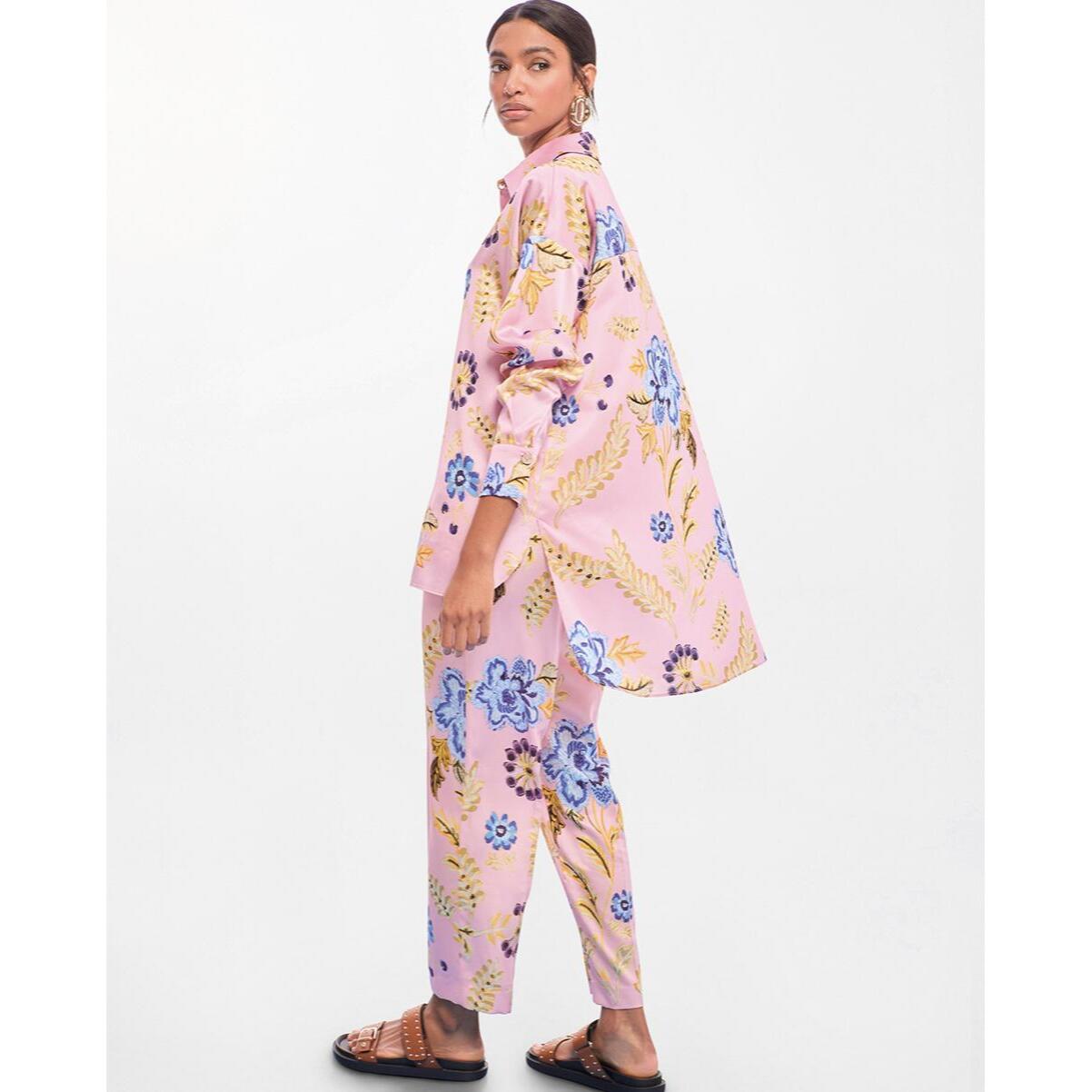 Camicia oversize in raso con stampa floreale