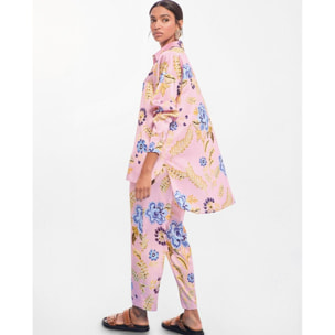 Camicia oversize in raso con stampa floreale