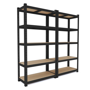 2 Scaffali In Metallo E MDF Scaffale Alta Portata Fino a 875 kg 5 Ripiani Regolabili Garage Officina Cantina Magazzino Modulare 180 x 90 x 40 cm Nero