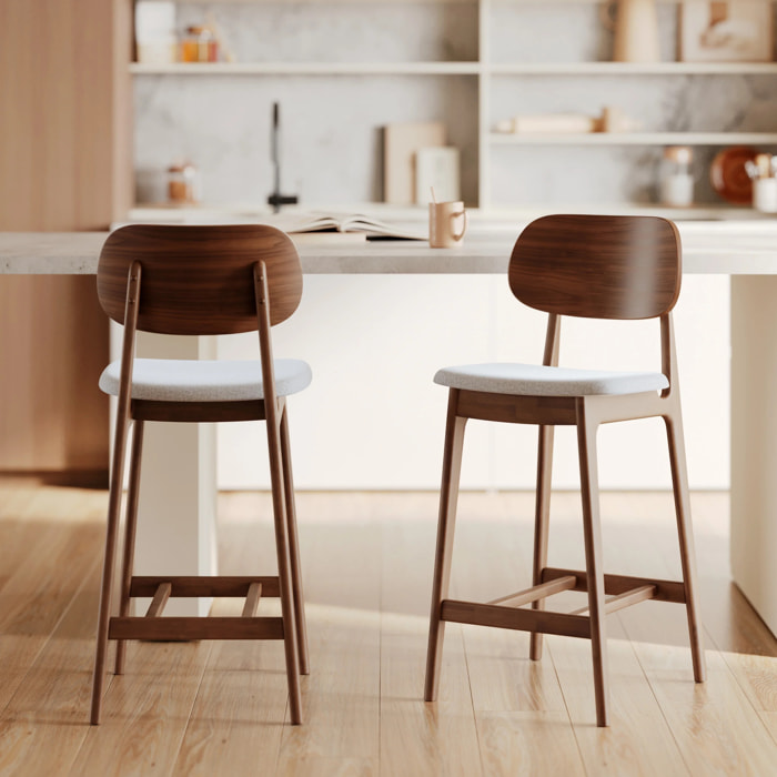 Lot de 2 chaises pour îlot central 66 cm en bois et tissu gris - Charlize