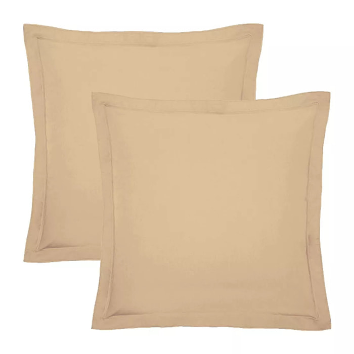 Lot de 2 taies percale de coton uni beige Giulia stone