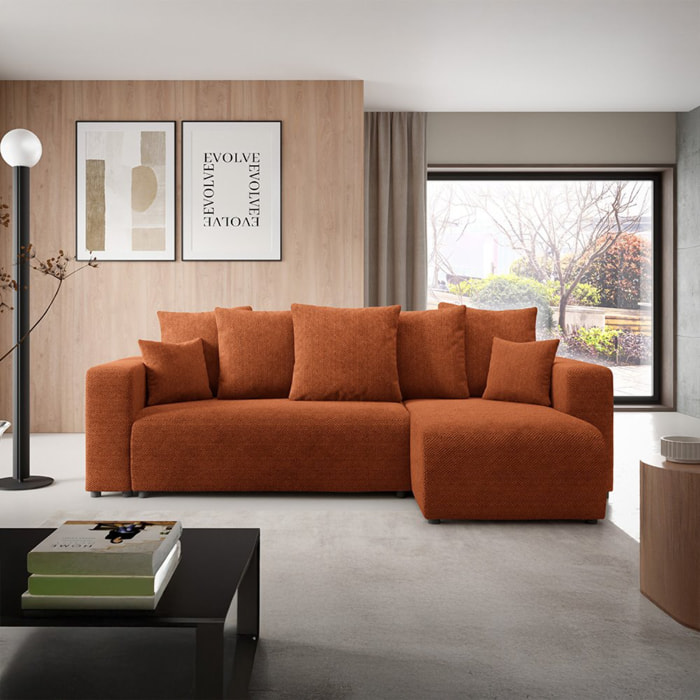 GLORIA - Canapé d'angle droit convertible 4 places en tissu terra