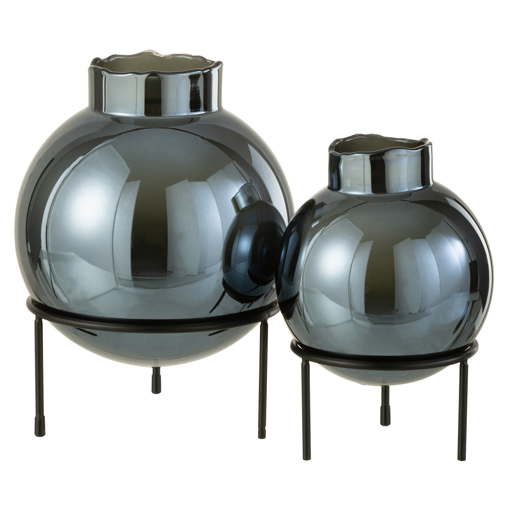 J-Line vase Boule - verre/métal - bleu/noir - large - 27 cm de hauteur